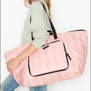 Victorias Secret Packable Foldable Travel Tote Bag Flight Luggage Sleepover Trip